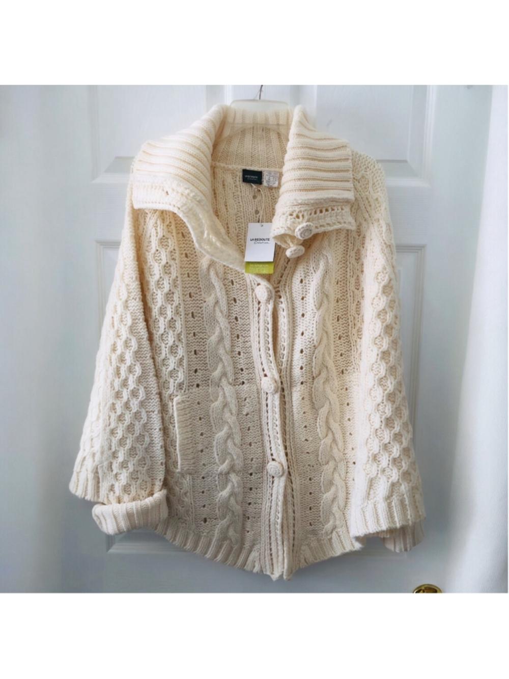 La Redoute Creation Cable Knit Cape Shawl Cardigan Hybrid Irish Aran Motif NWT